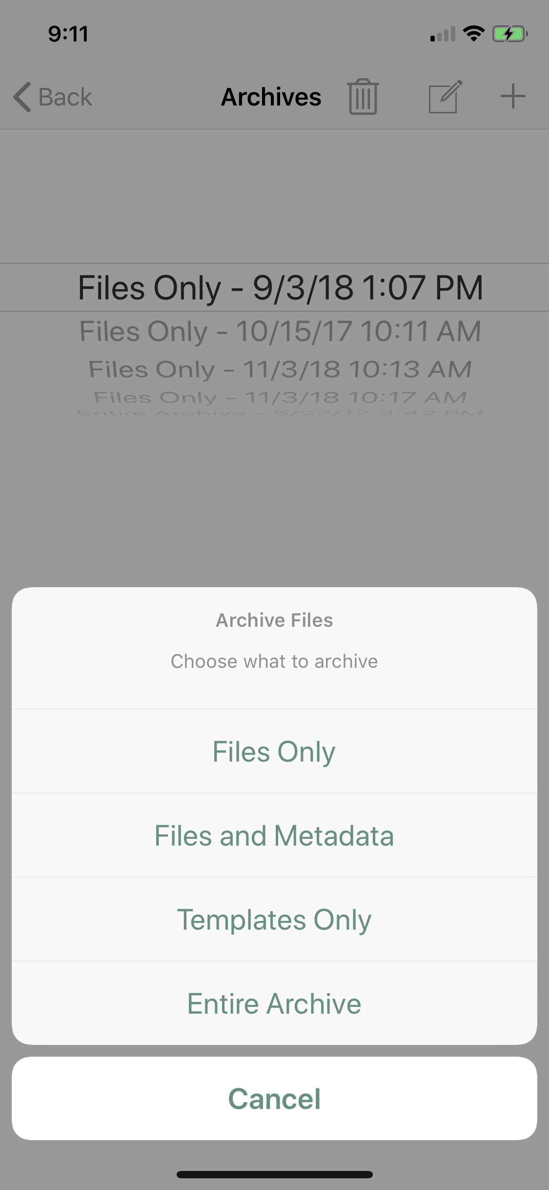 Available Archive Options